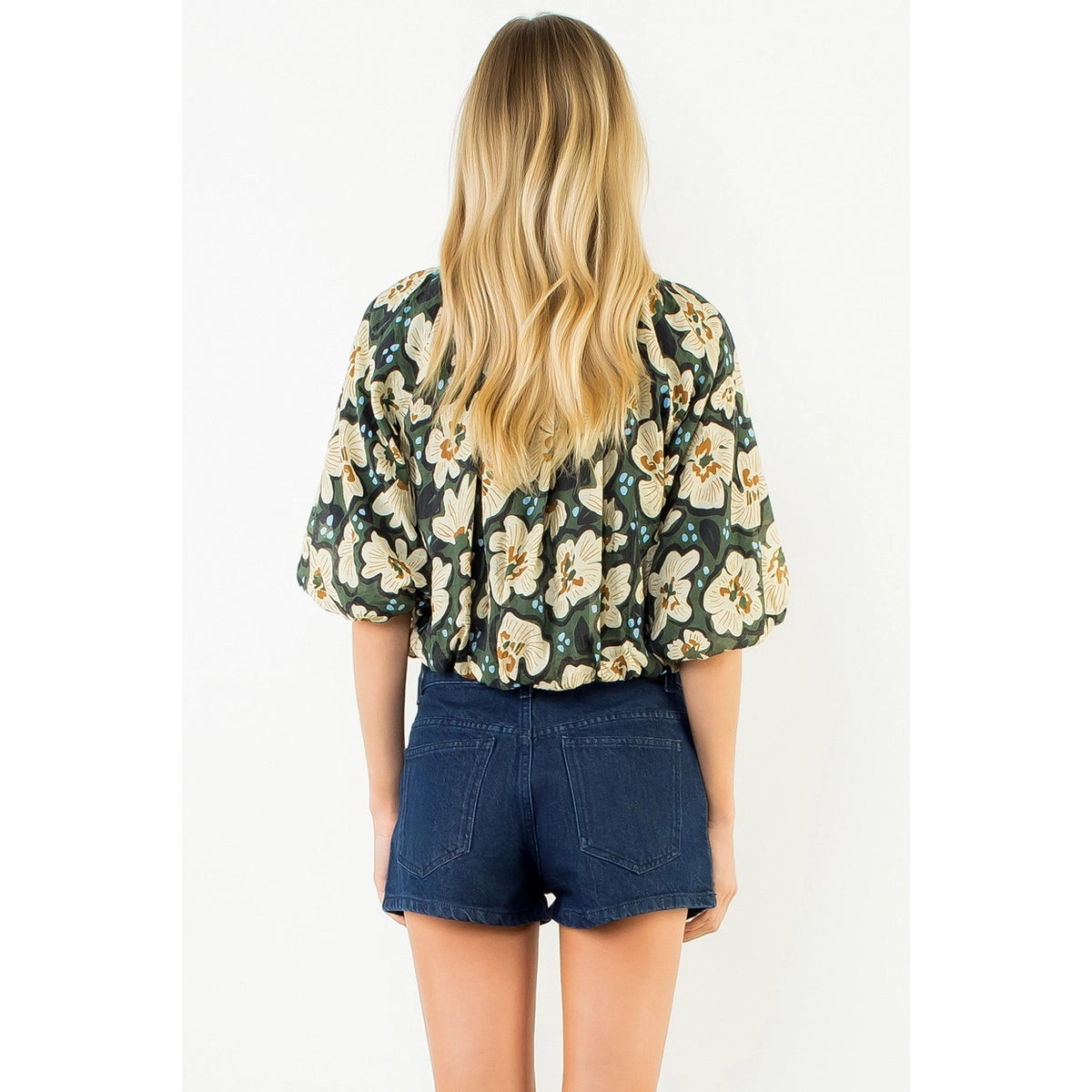 THML Floral Cinched Waist Top