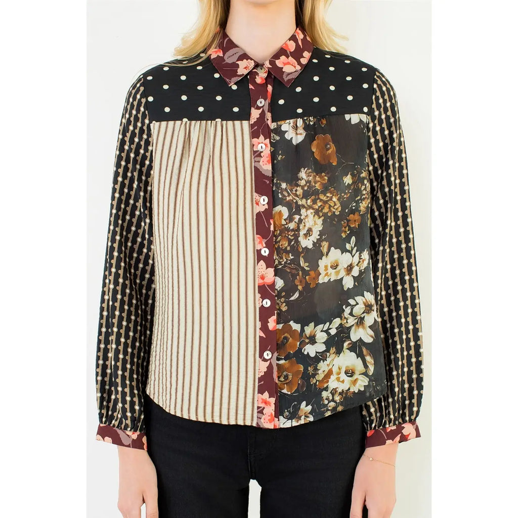 THML Long Sleeve Patterned Collard Shirt