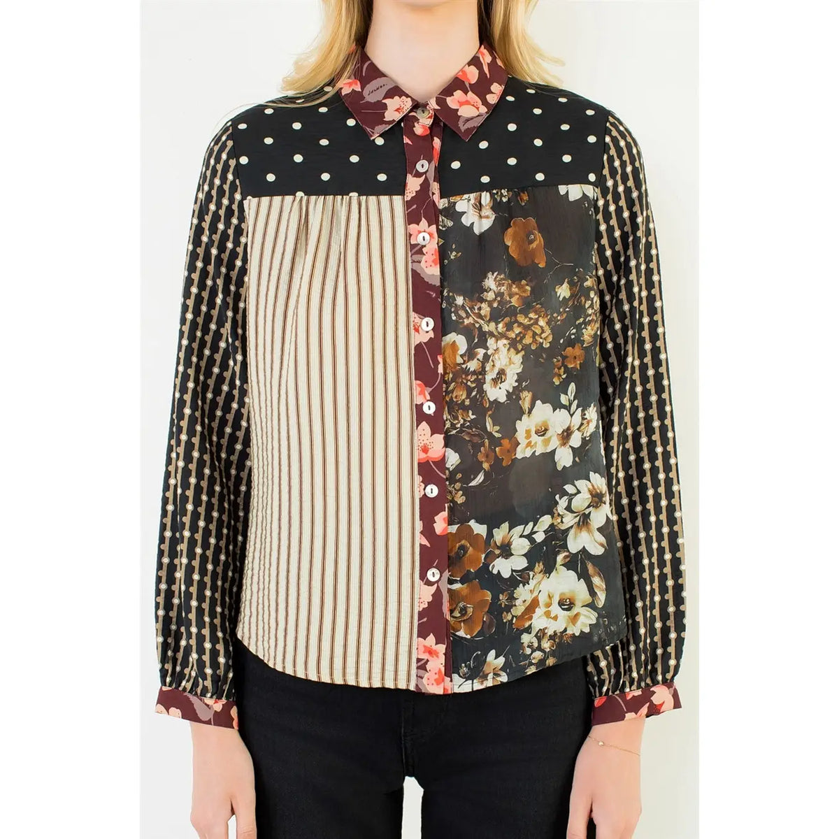 THML Long Sleeve Patterned Collard Shirt