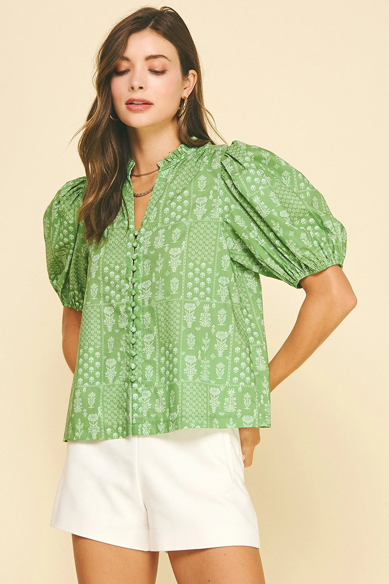 Pinch Green Button Detailed Top