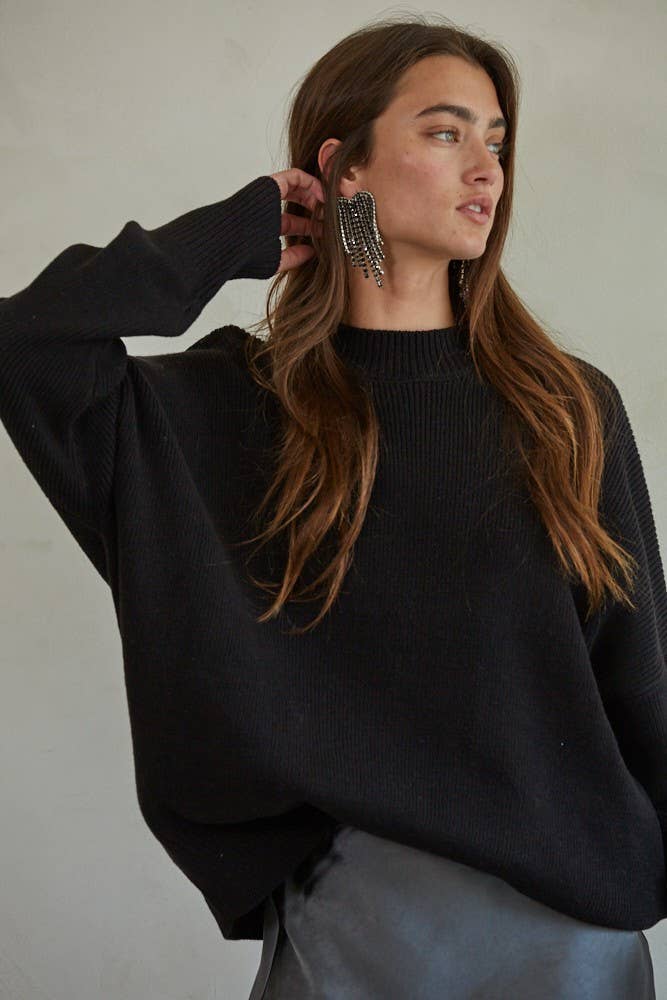 Knit Long Sleeve High Neck Chunky Oversized Sweater