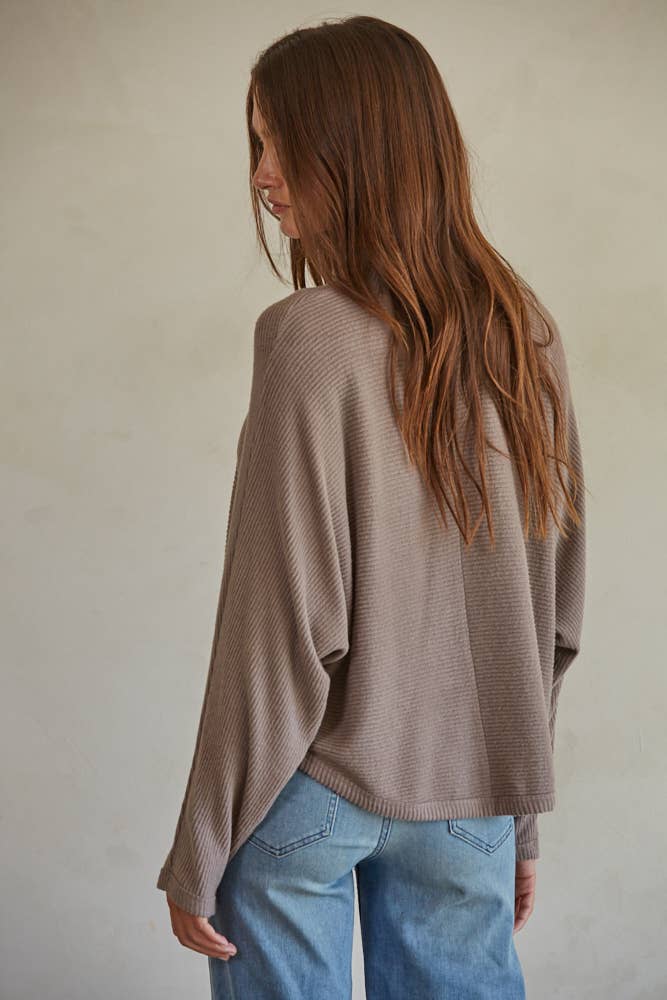 Knit Ribbed Mock Neck Long Sleeve Pullover Top