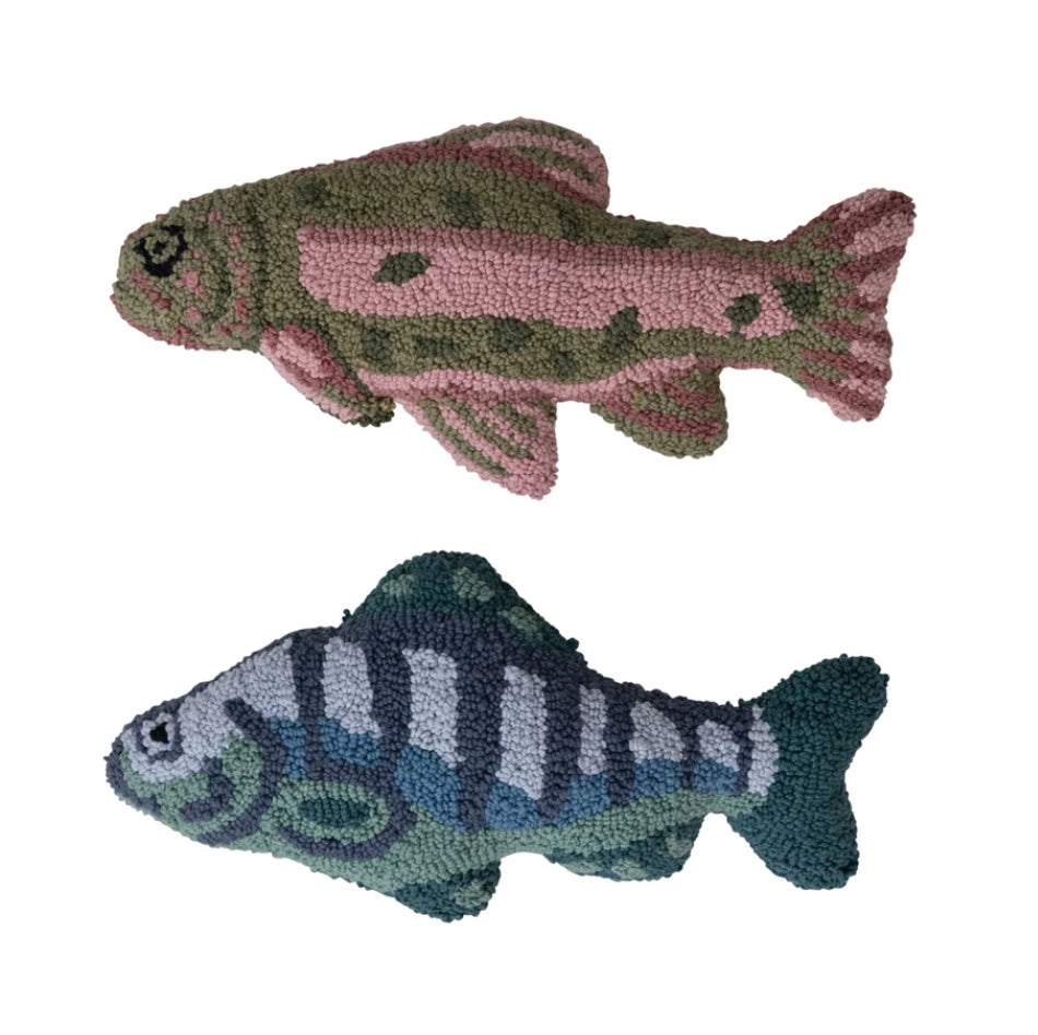Creative Co Op Woven Fish Needlepoint Pillow