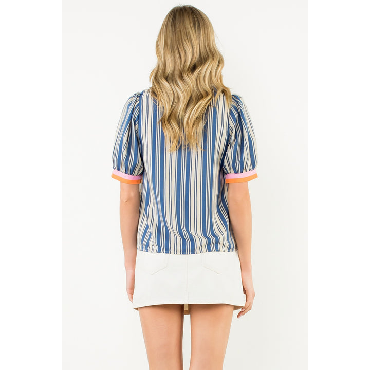 Short Sleeve Striped V-Neck Top
