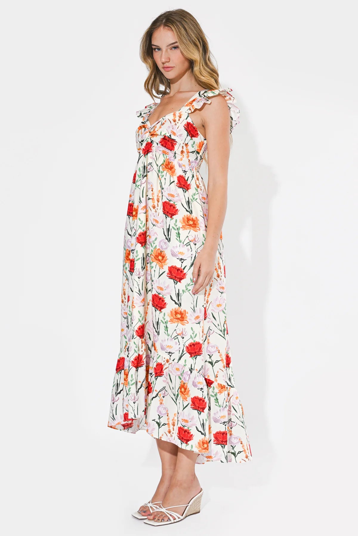 Adelyn Rae Floral Twist High Low Dress