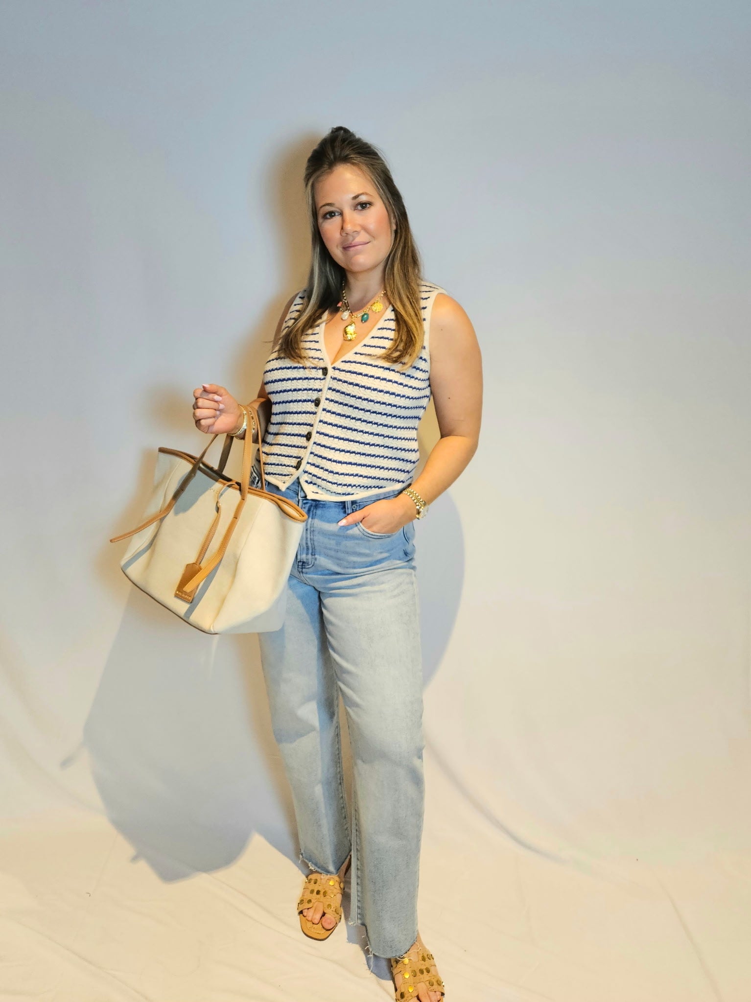 By Together Woven Blue Vest Top