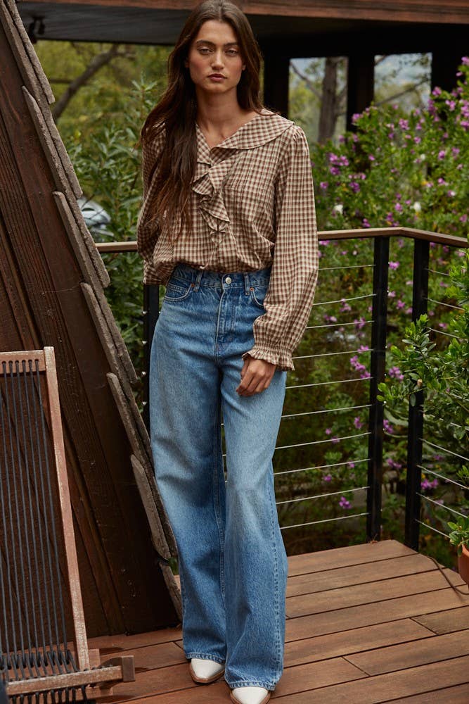 By Together Gingham Ruffled Blouse