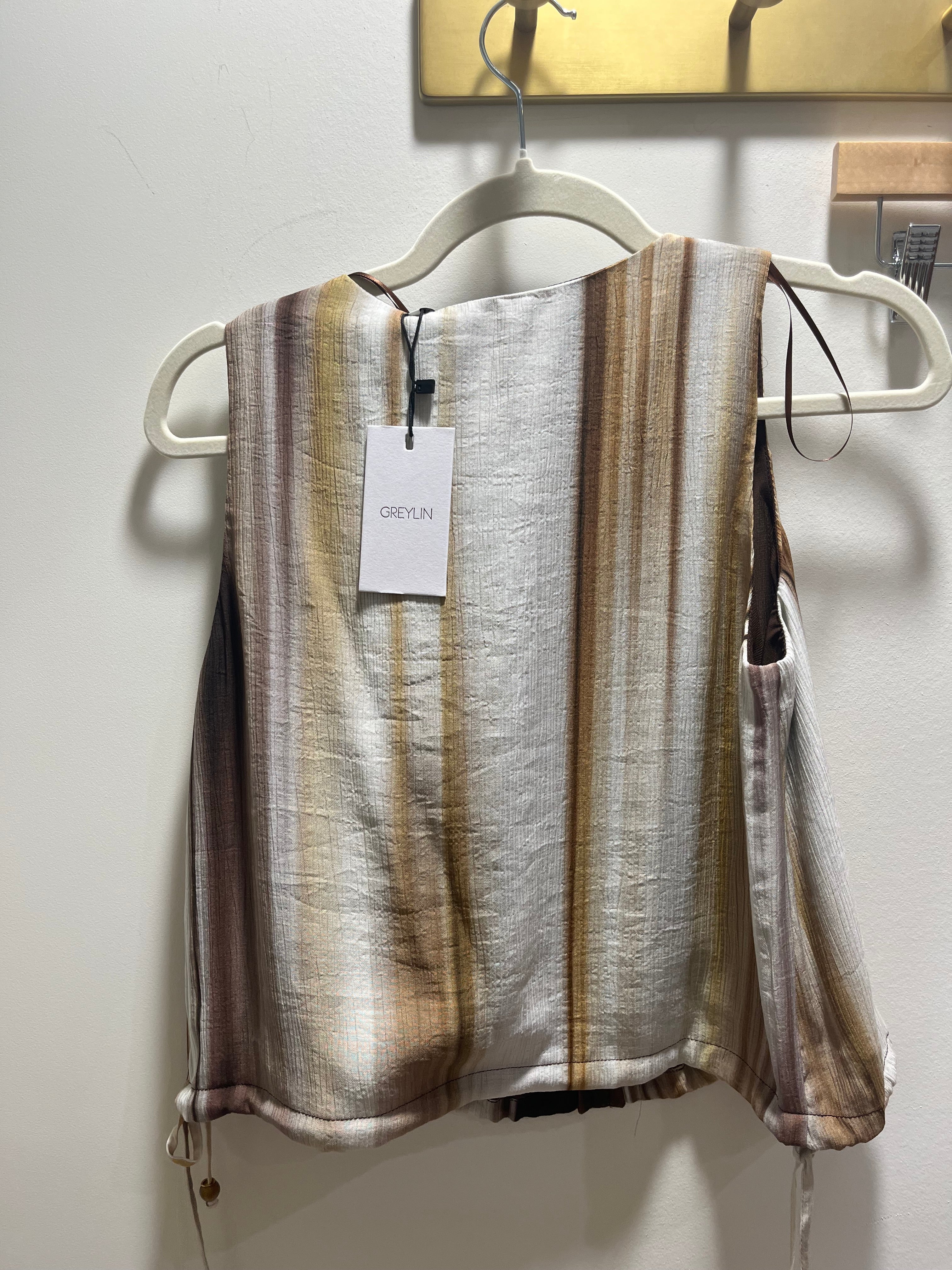 Greylin Valerie Vert Watercolor Sleeveless Top Mustard/Brown
