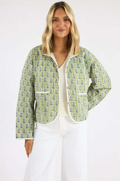 Eleanor James Green Floral Quilted Jacket