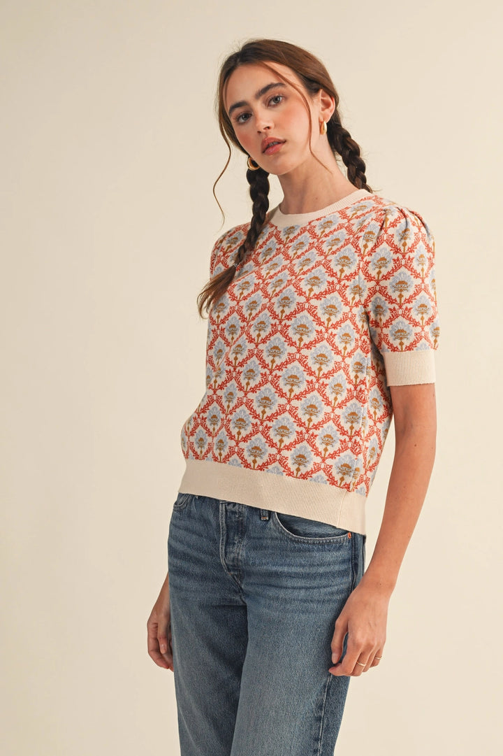 Floral Short Sleeve Sweater