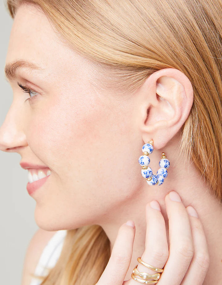 Spartina 499 Annabelle Beaded Hoop Earring Blue Flowers