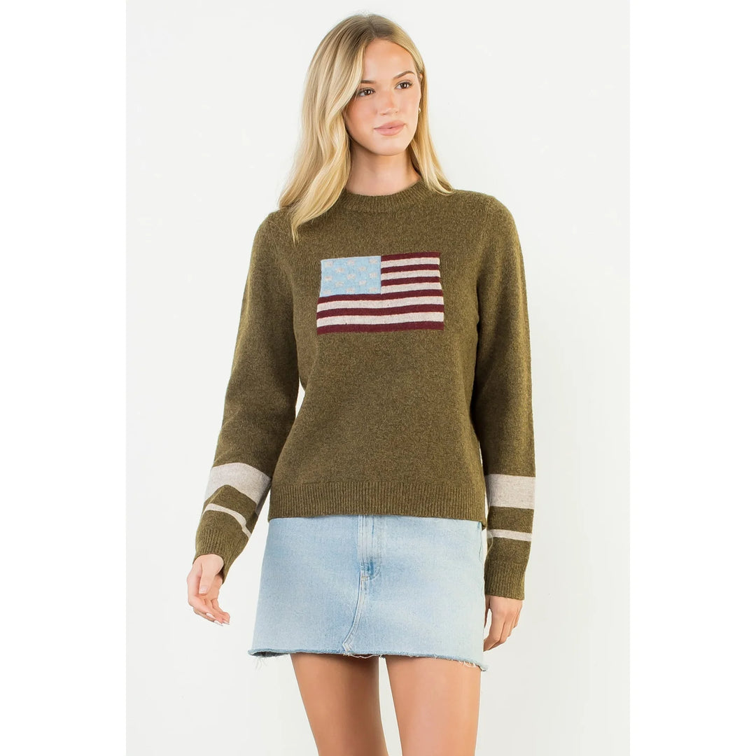 THML Olive American Flag Sweater