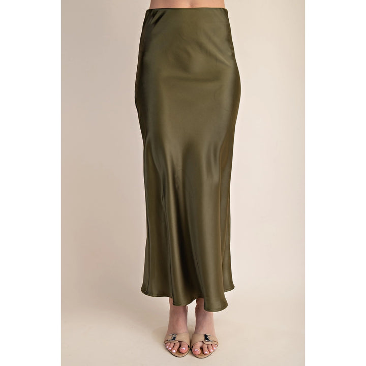 Olive Satin Maxi Skirt