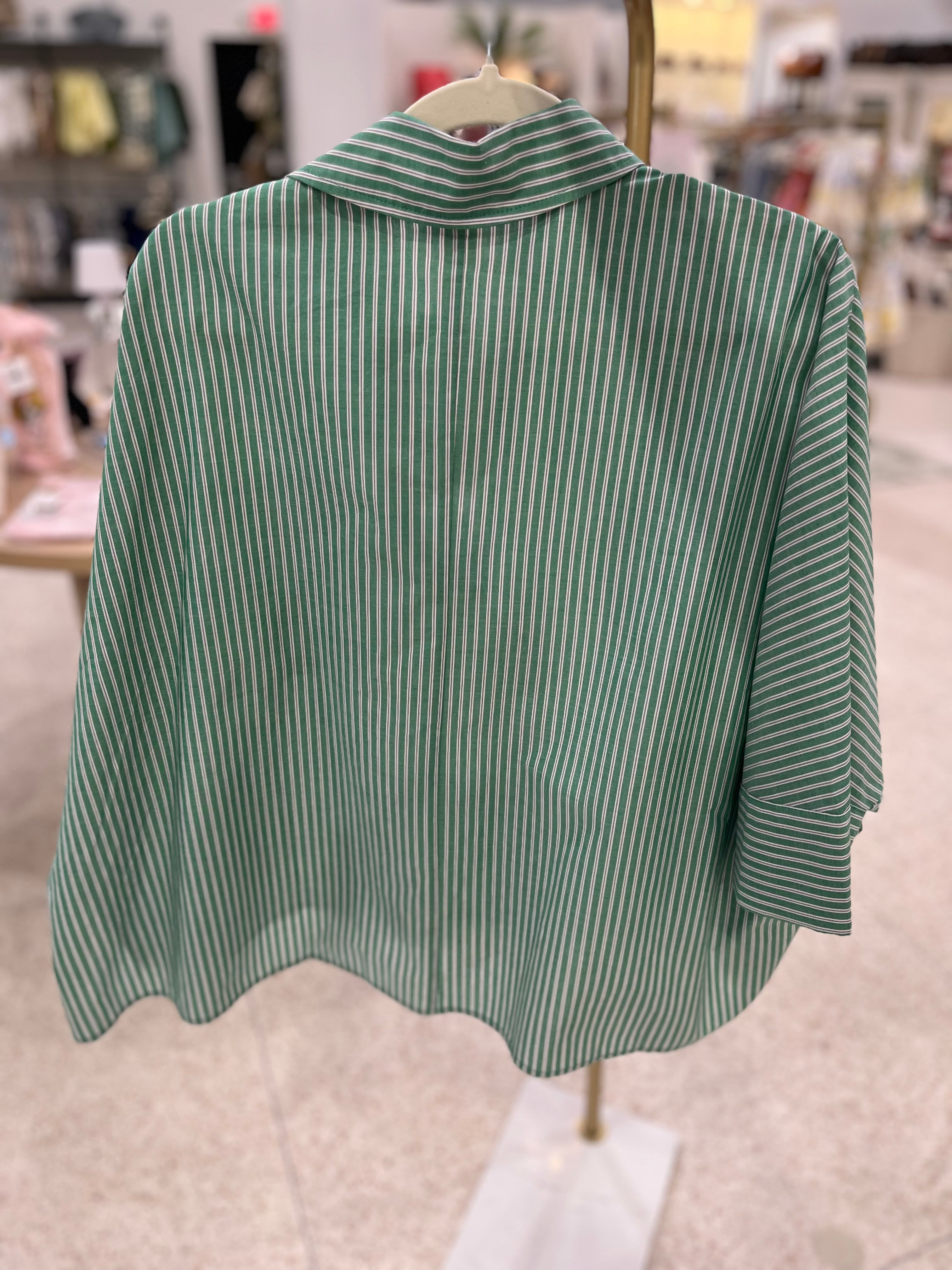 JiJi Green Striped Button Down Top