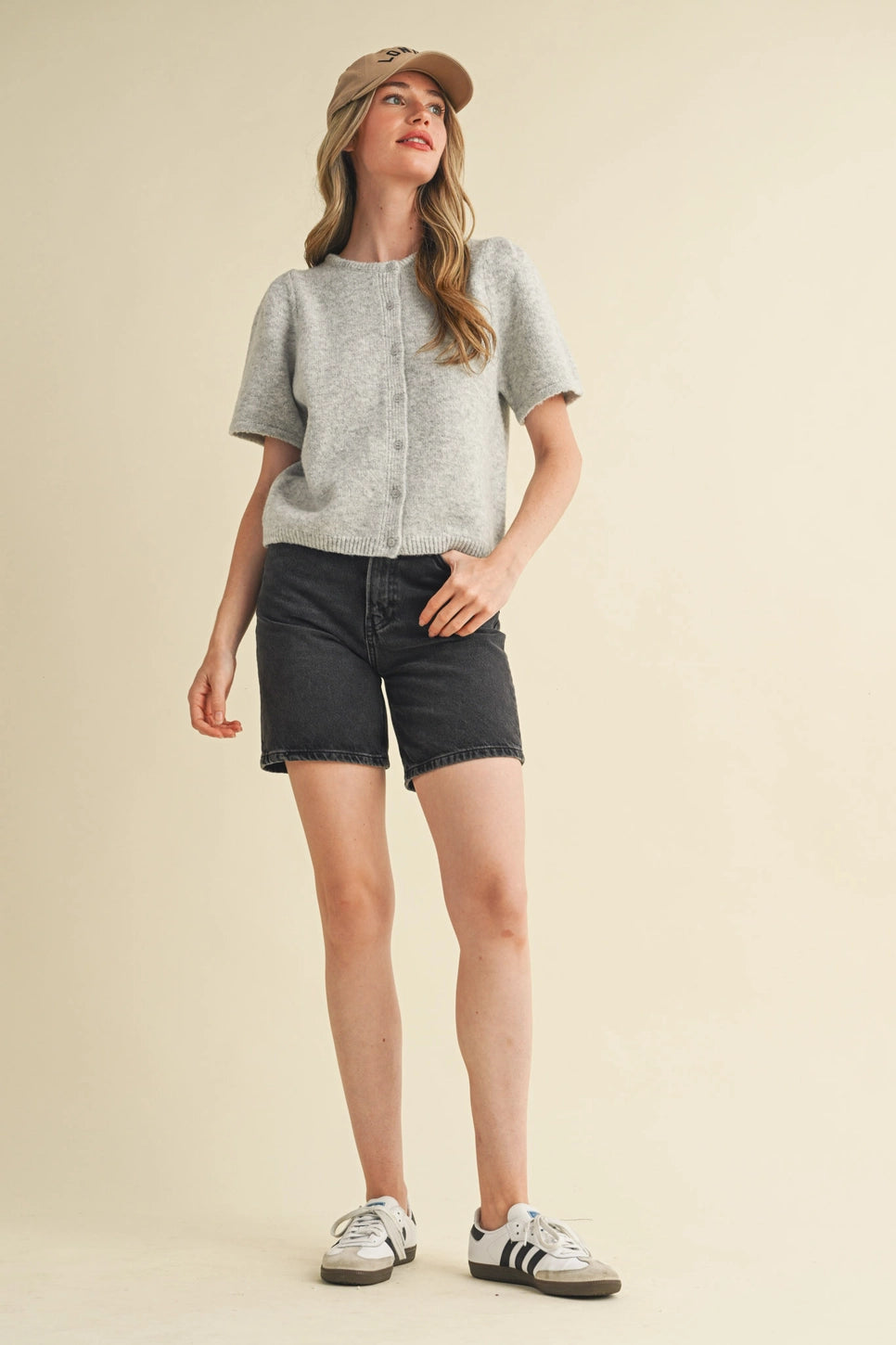 Short Puff Sleeve Cardigan