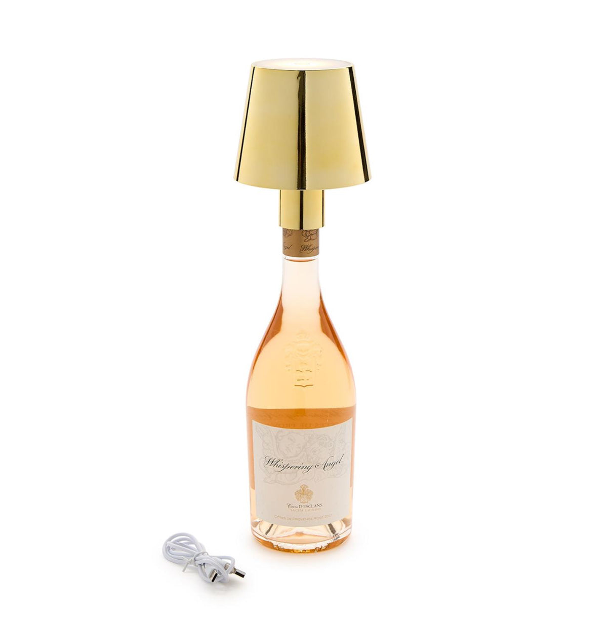 Twos Company Portable Gold Lampshade Bottle Lamp