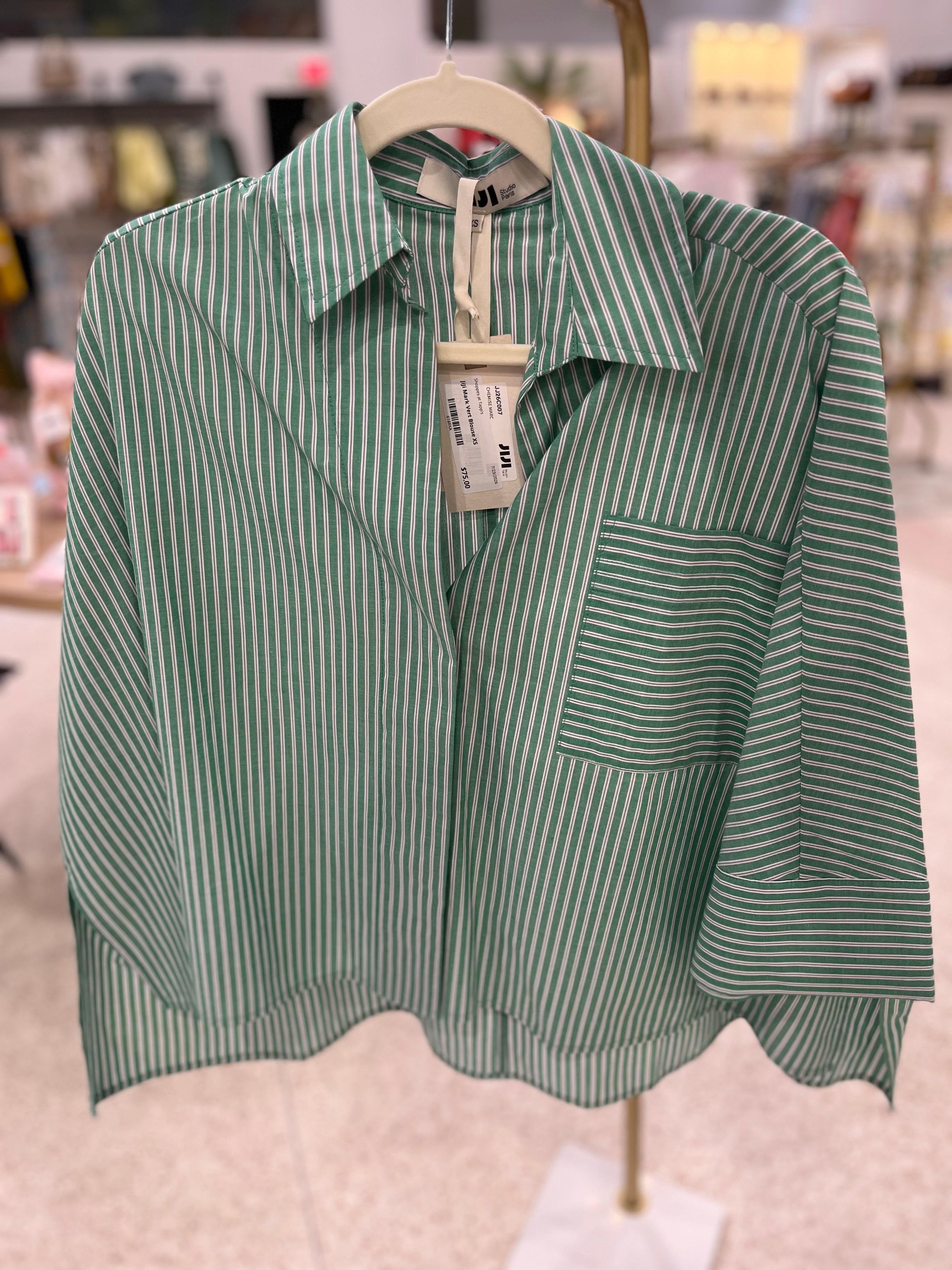 JiJi Green Striped Button Down Top