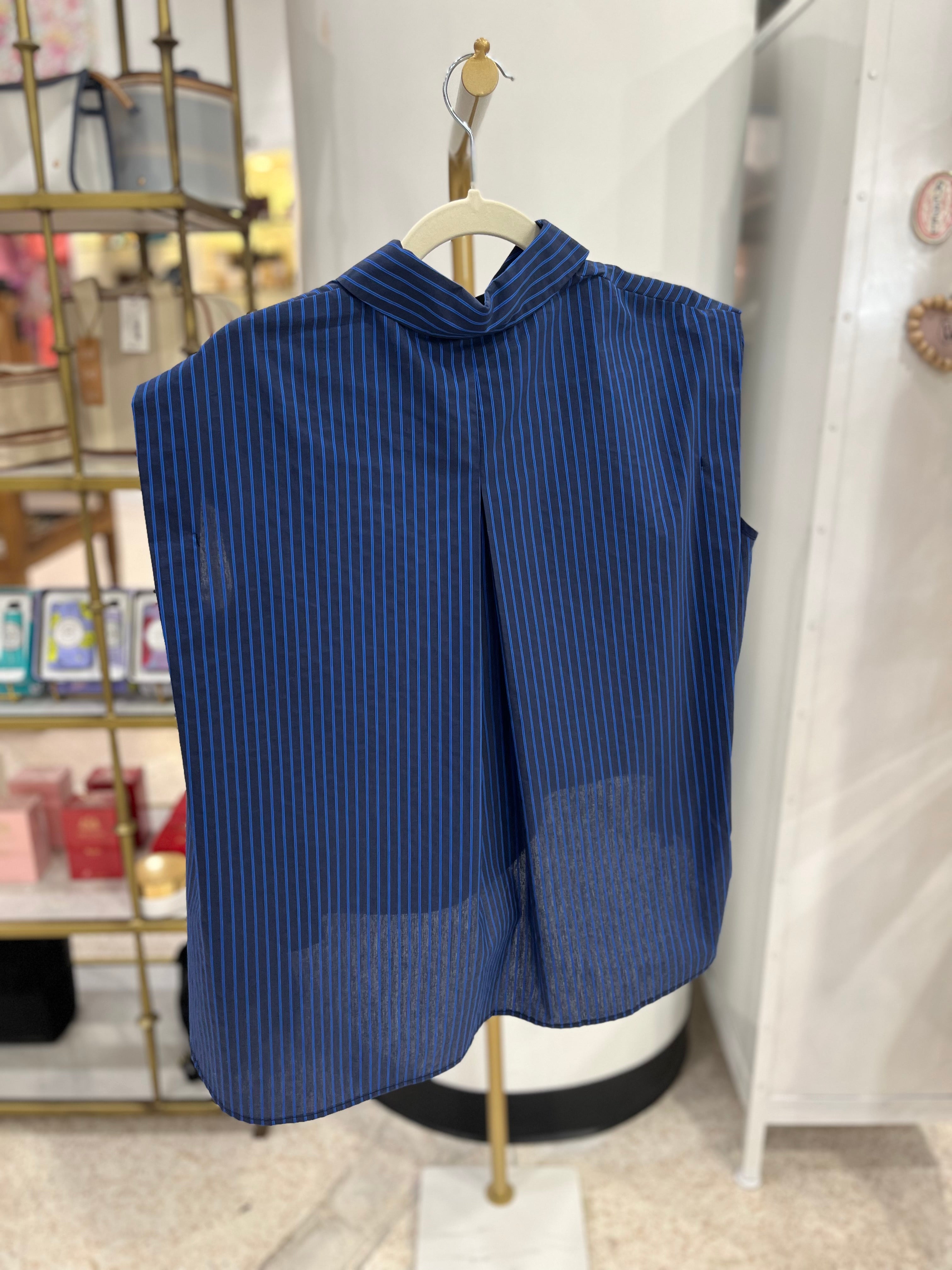JiJi Blue Stripe Sleeveless Button Down Top