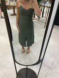 Adelyn Rae Millie Embroidered Midi Slip Dress Olive
