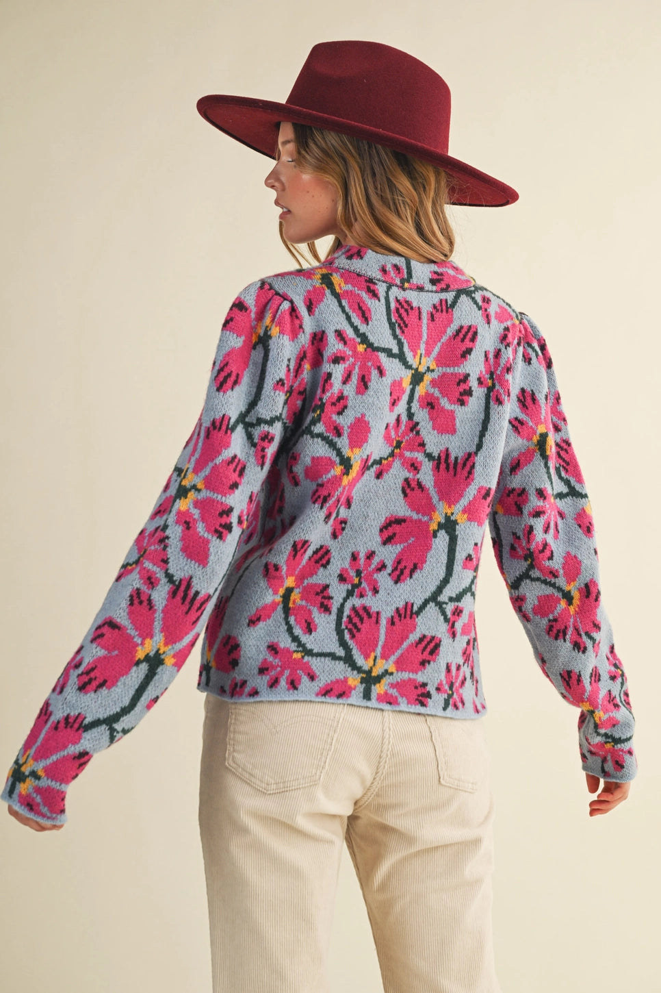 Floral Mock Neck Sweater Pink