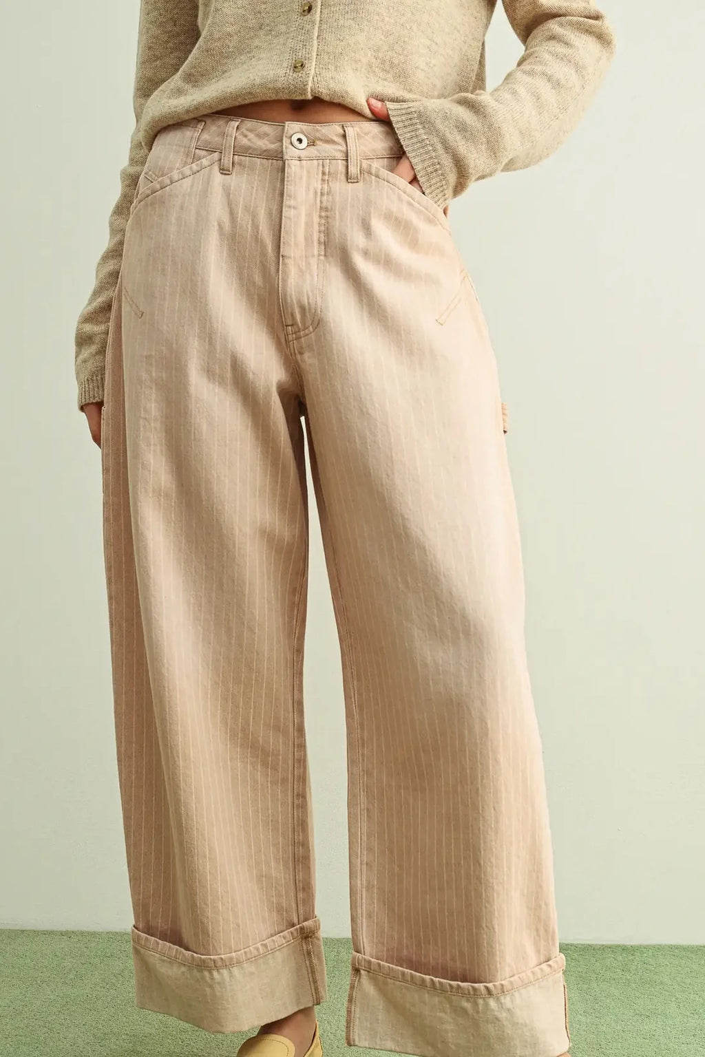 Miou Muse Striped Mauve Cuffed Hem Pants