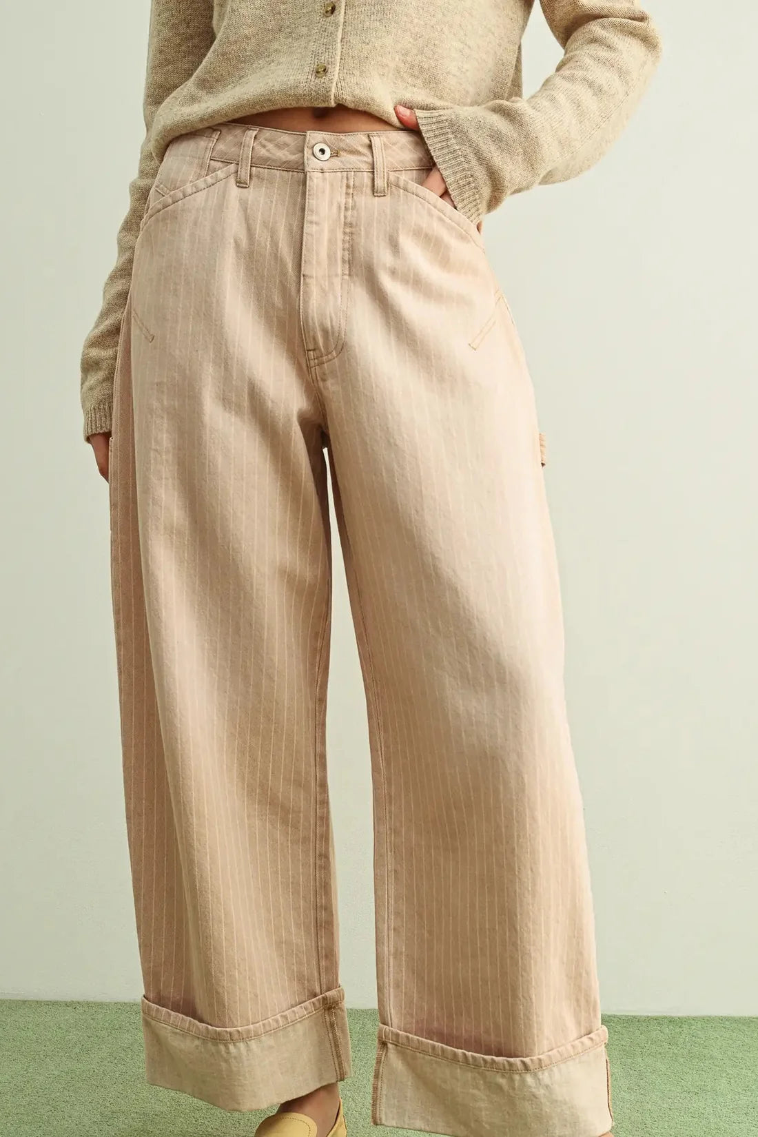 Miou Muse Striped Mauve Cuffed Hem Pants