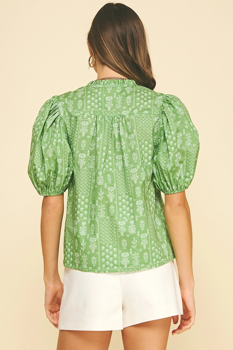 Pinch Green Button Detailed Top