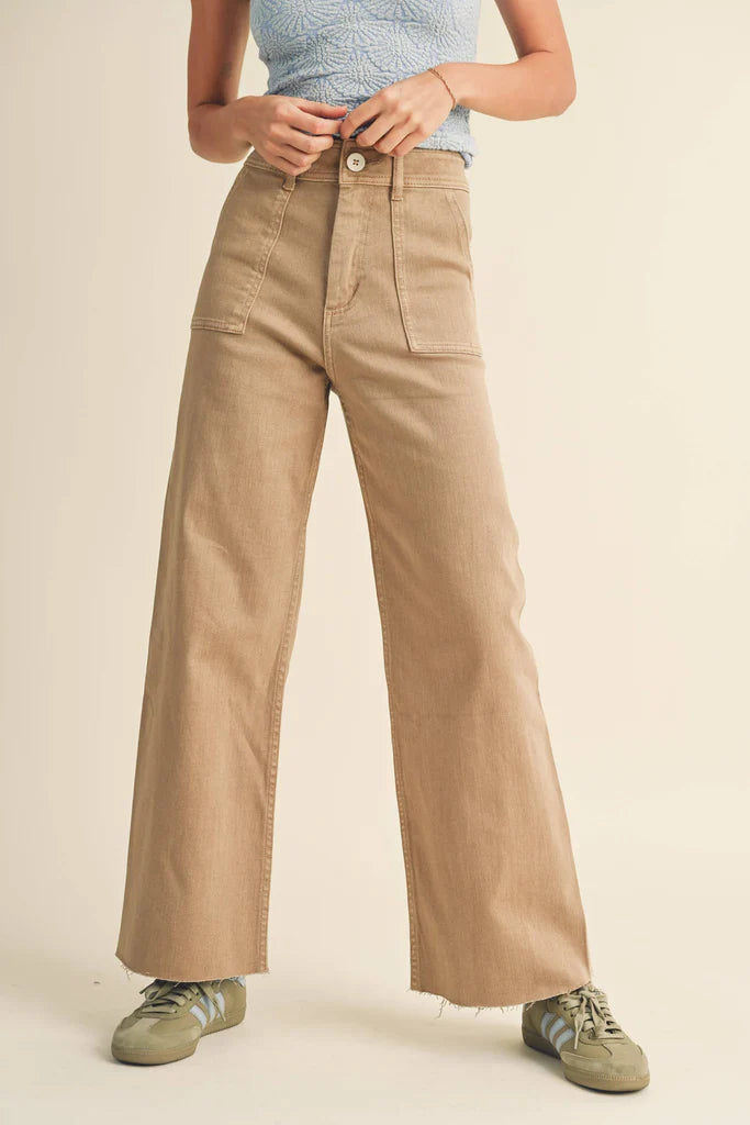 Miou Muse Dye And Wash Cotton Stretch Wide Leg Pants