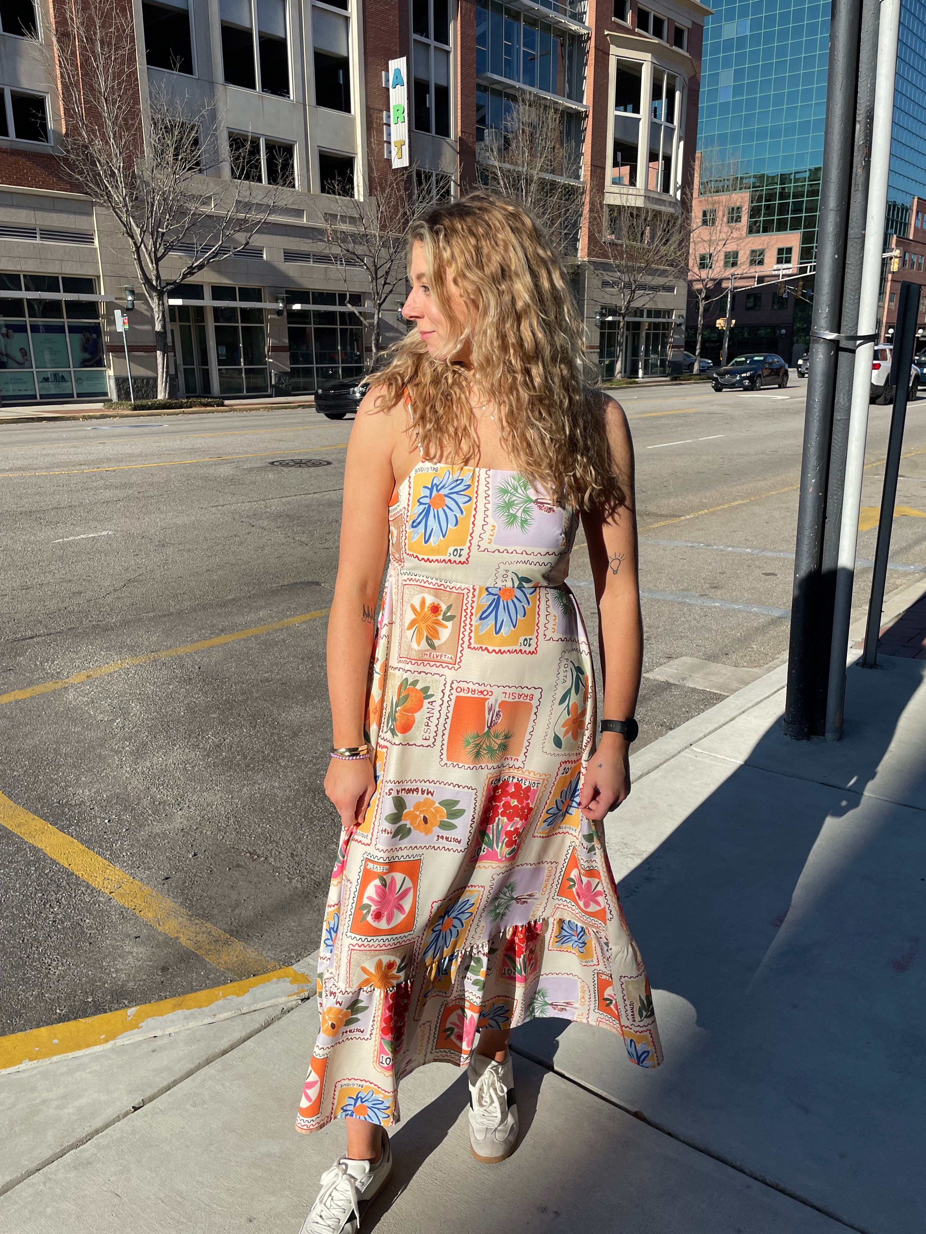 Vintage Stamp Maxi Dress