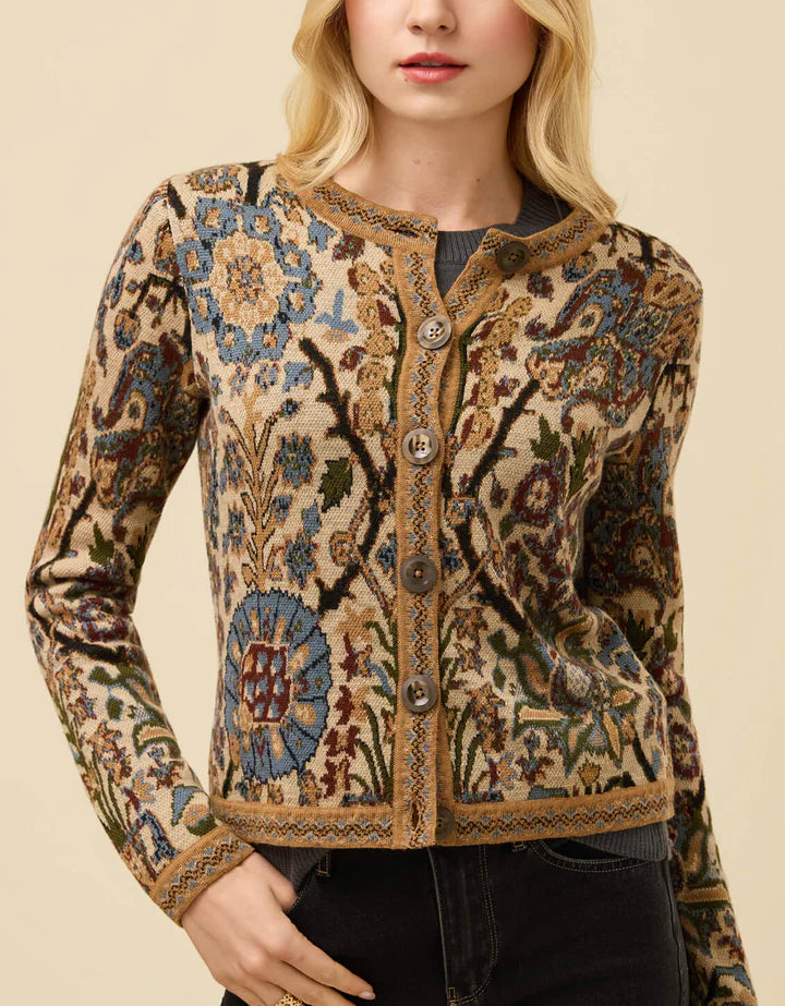 Spartina Francesca Jacquard Fringe Cardigan