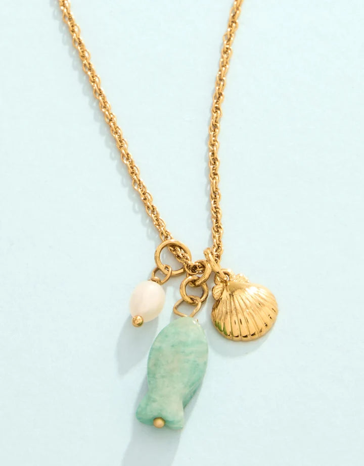 Spartina 449 SP Skipjack Fish Necklace 17” Amazonite Gold