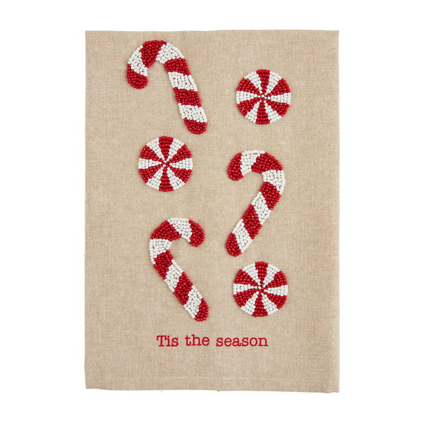 Mud Pie Candy Cane Xmas Bead Towel