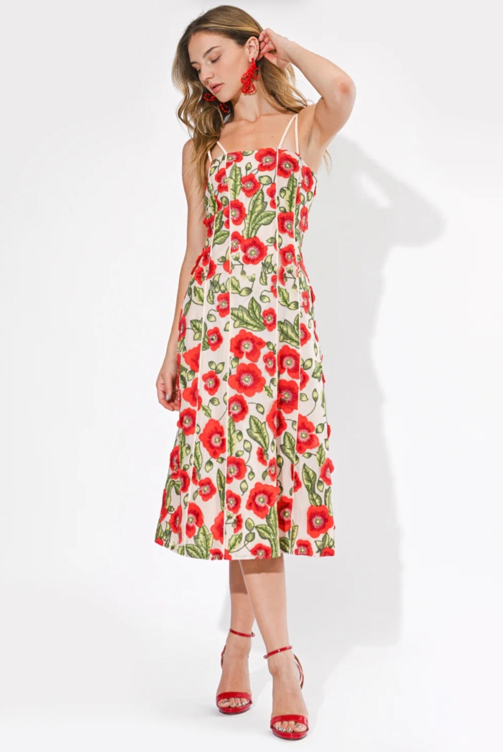 Adelyn Rae Red Floral Strap Dress