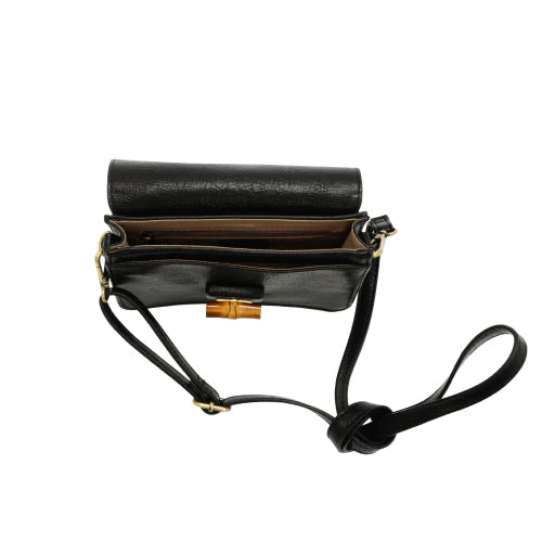 Susan Joy Black Bonnie Mini Organizer Bamboo Turnlock Crossbody