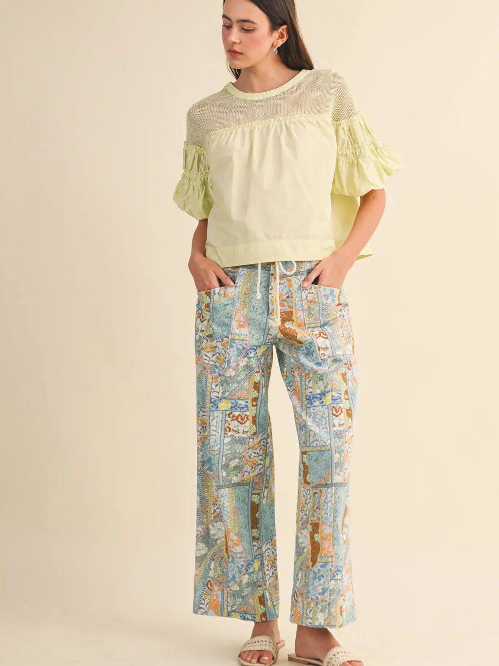 &Merci Patchwork Twill Print Pants