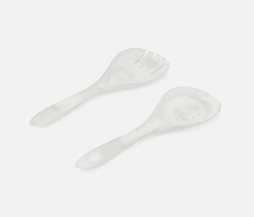 Blue Pheasant Laney White Swirled Serving Set Spoon & Fork