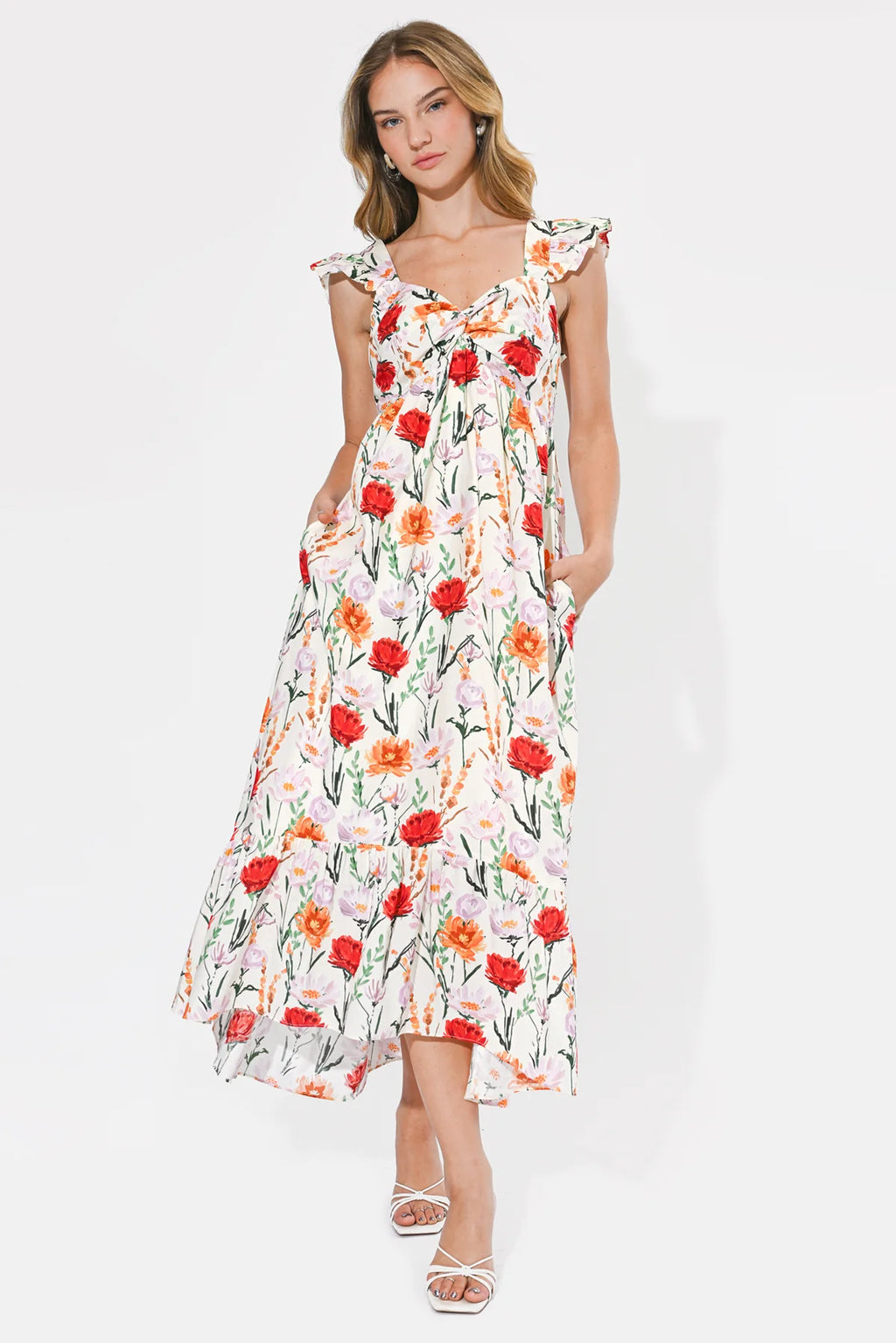 Adelyn Rae Floral Twist High Low Dress