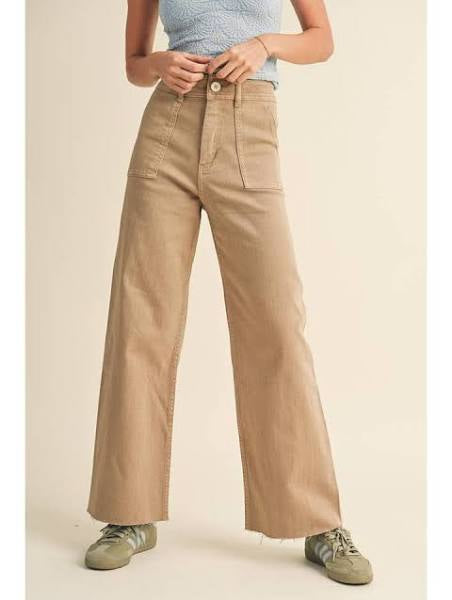 Miou Muse Dye And Wash Cotton Stretch Wide Leg Pants