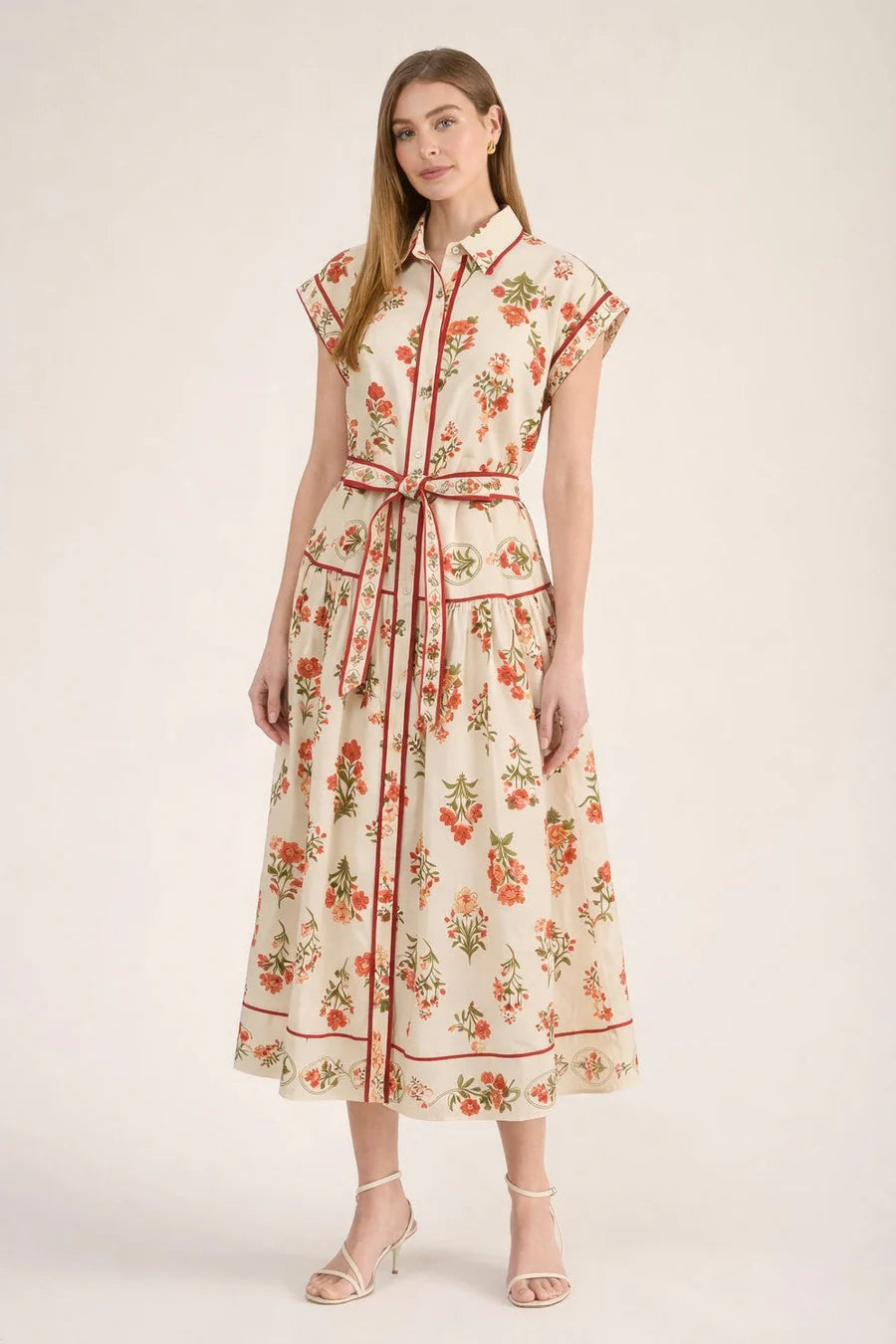 Zoe and Claire Cream and Red Floral Dress