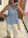 A. Ren Blue and White Stripe Top