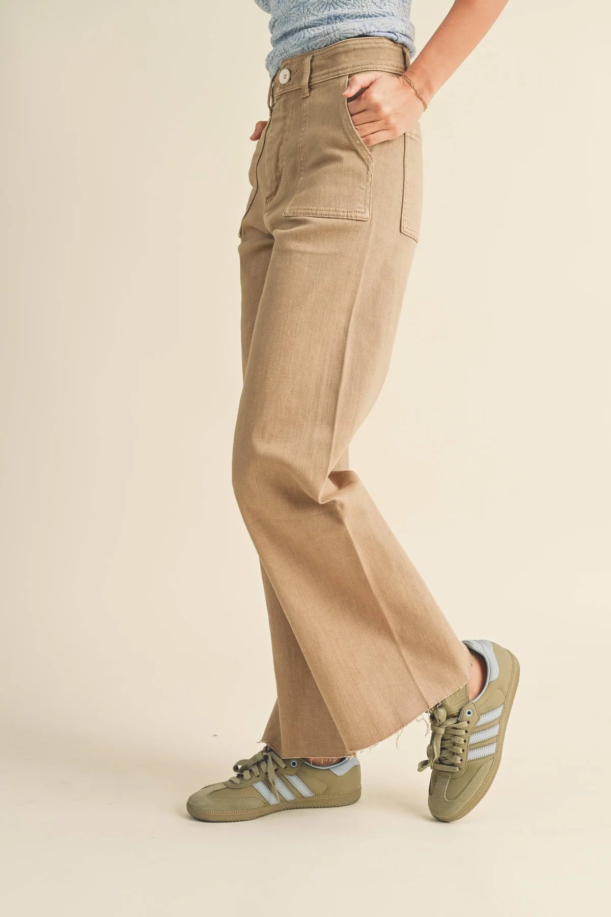 Miou Muse Dye And Wash Cotton Stretch Wide Leg Pants