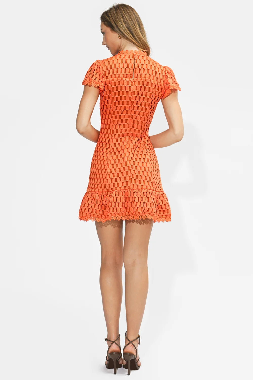 Adelyn Rae Kayla Flutter Lace Mini Dress Orange