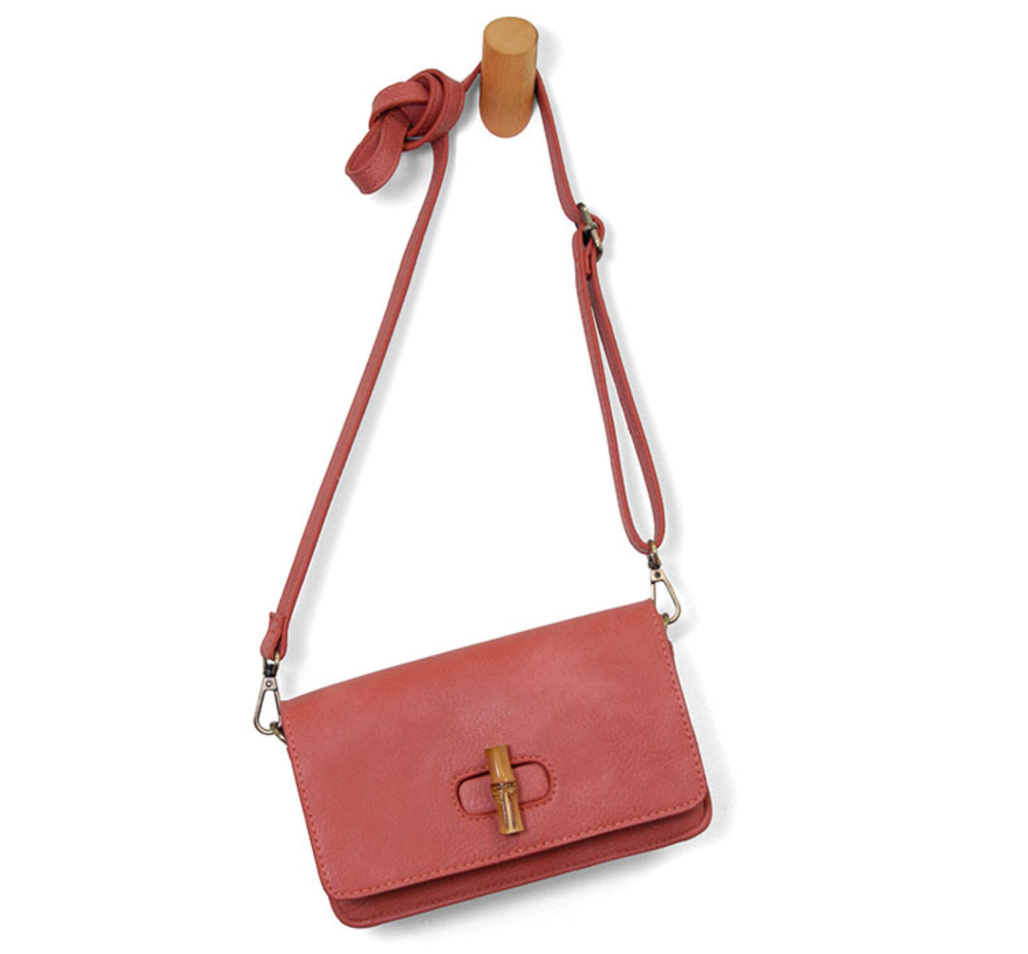 Susan Joy Black Bonnie Mini Organizer Bamboo Turnlock Crossbody