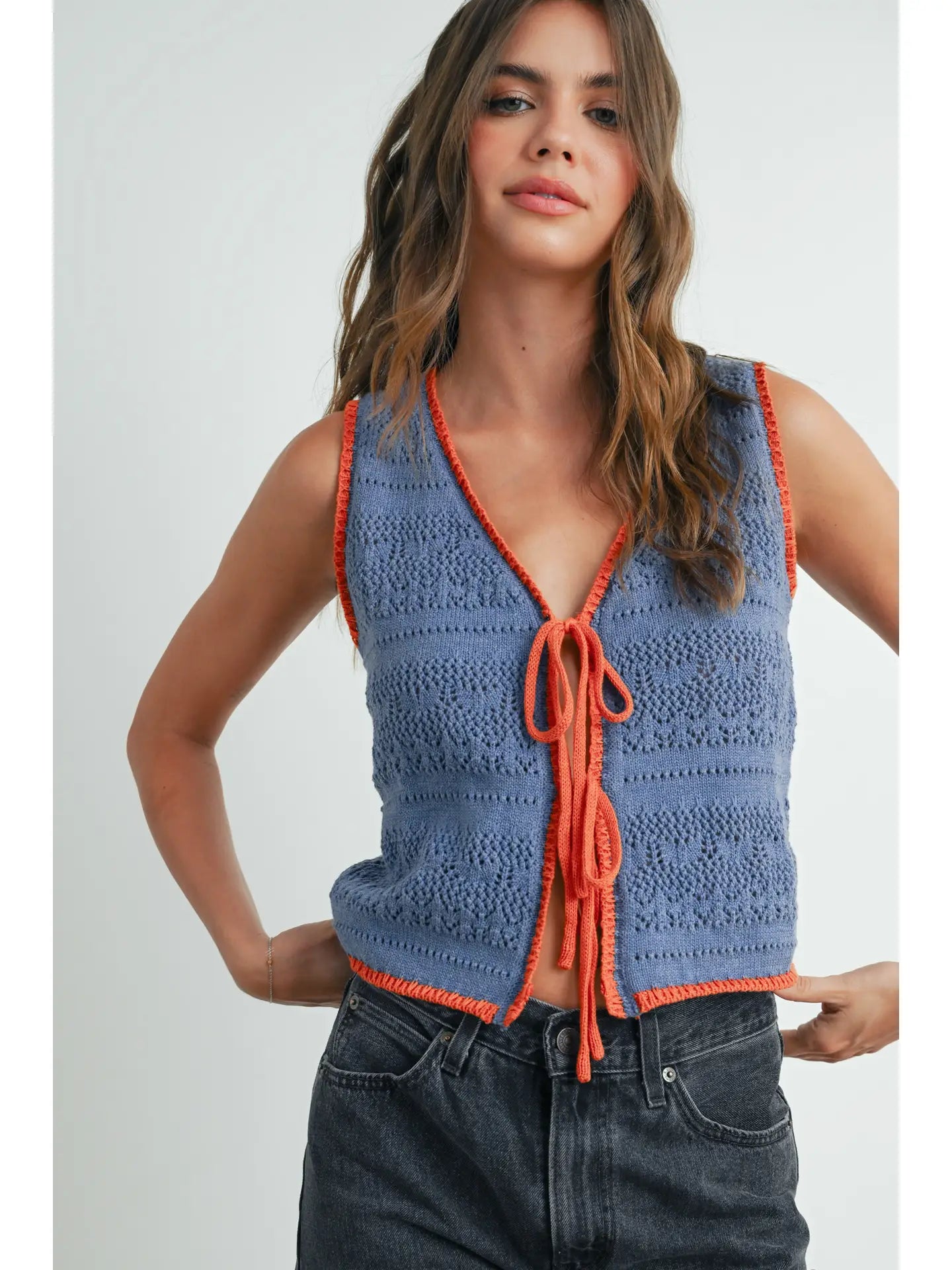Butter Melon Denim Vest Top