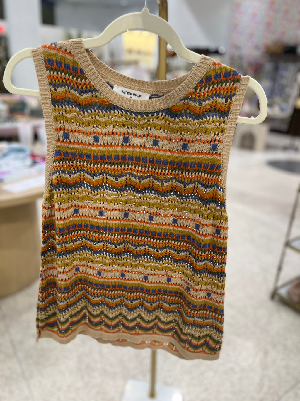 Butter Melon Taupe Multi Knit Sweater Tank