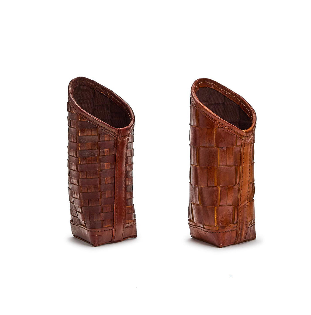 Twos Company Woven Leather Holder Set Of Two