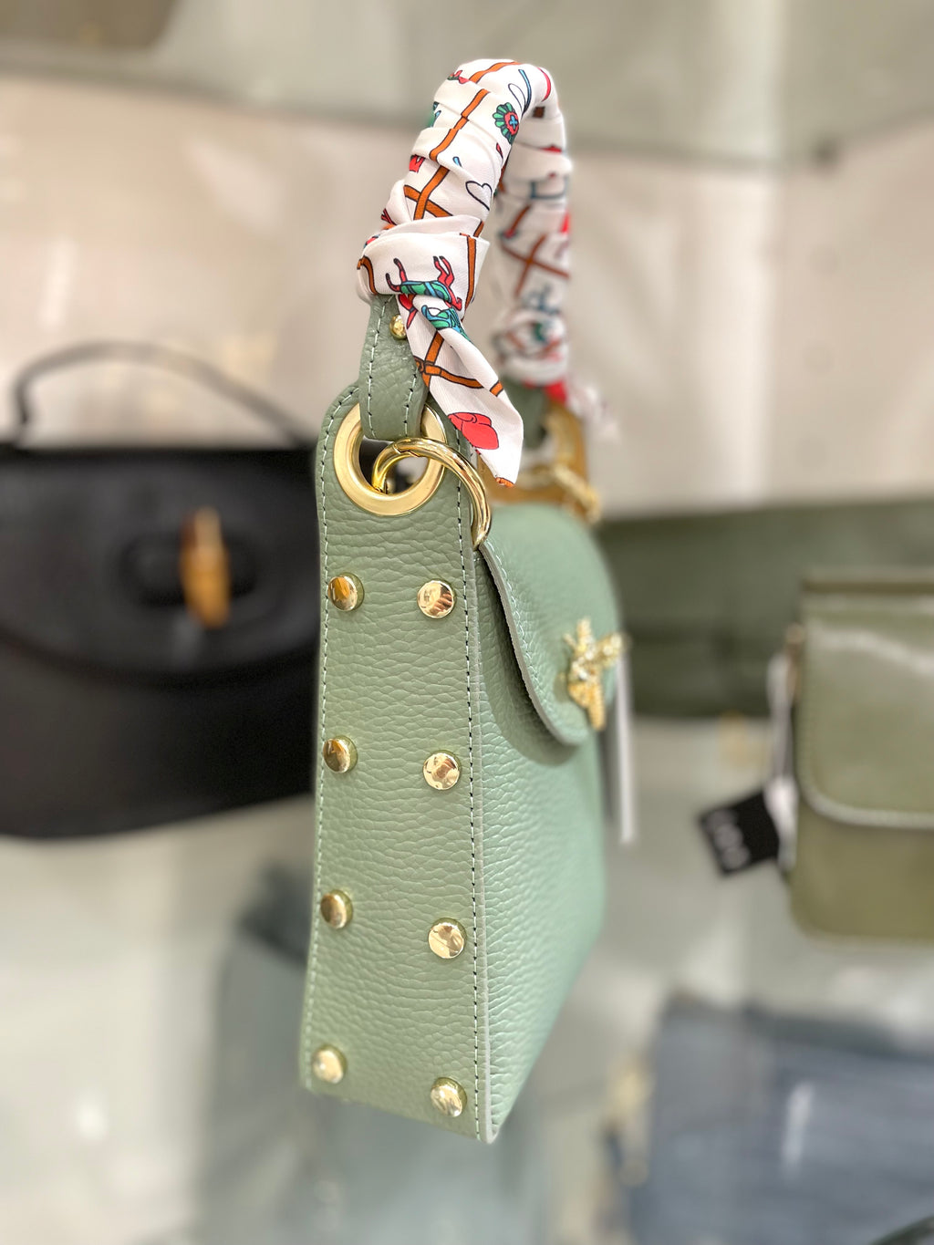 Genuine Italian Leather Butterfly Clutch/Crossbody With Twilly