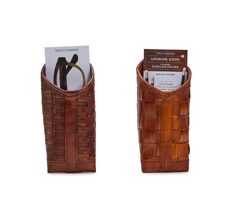 Twos Company Woven Leather Holder Set Of Two