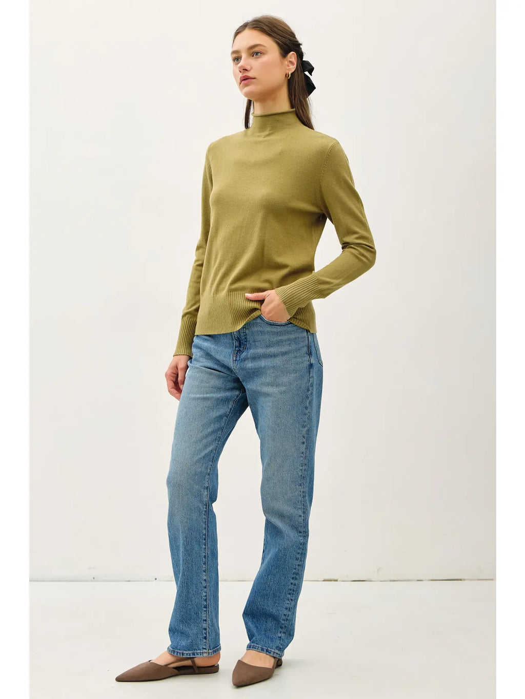 Raw Edge Mock Neck Top