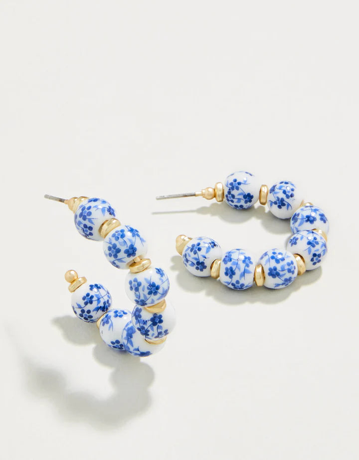 Spartina 499 Annabelle Beaded Hoop Earring Blue Flowers